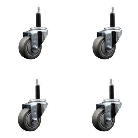 Service Caster 3'' Gray Poly Wheel Swivel 3/4'' Expanding Stem Caster Set, 4PK SCC-EX20S314-PPUB-34-4